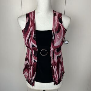 La Khaki Top Jrs Sz Medium Black Pink Built in Blouse Y2K Vintage Fairy Coquette